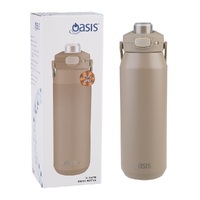 OASIS CAPRI STAINLESS STEEL CERAMIC LINED INSULATED DRINK BOTTLE 1L - LATTE