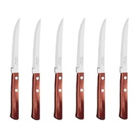 TRAMONTINA CHURRASCO SERRATED RED NARROW STEAK KNIFE 127mm SET 6